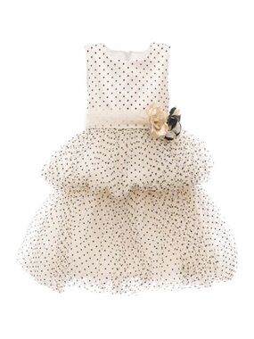 Tulle Cream Dress with Black Polka Dots and Floral Sash